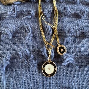 Fabulous double chain necklace with enamel charms. Found Rae style. Adjustable